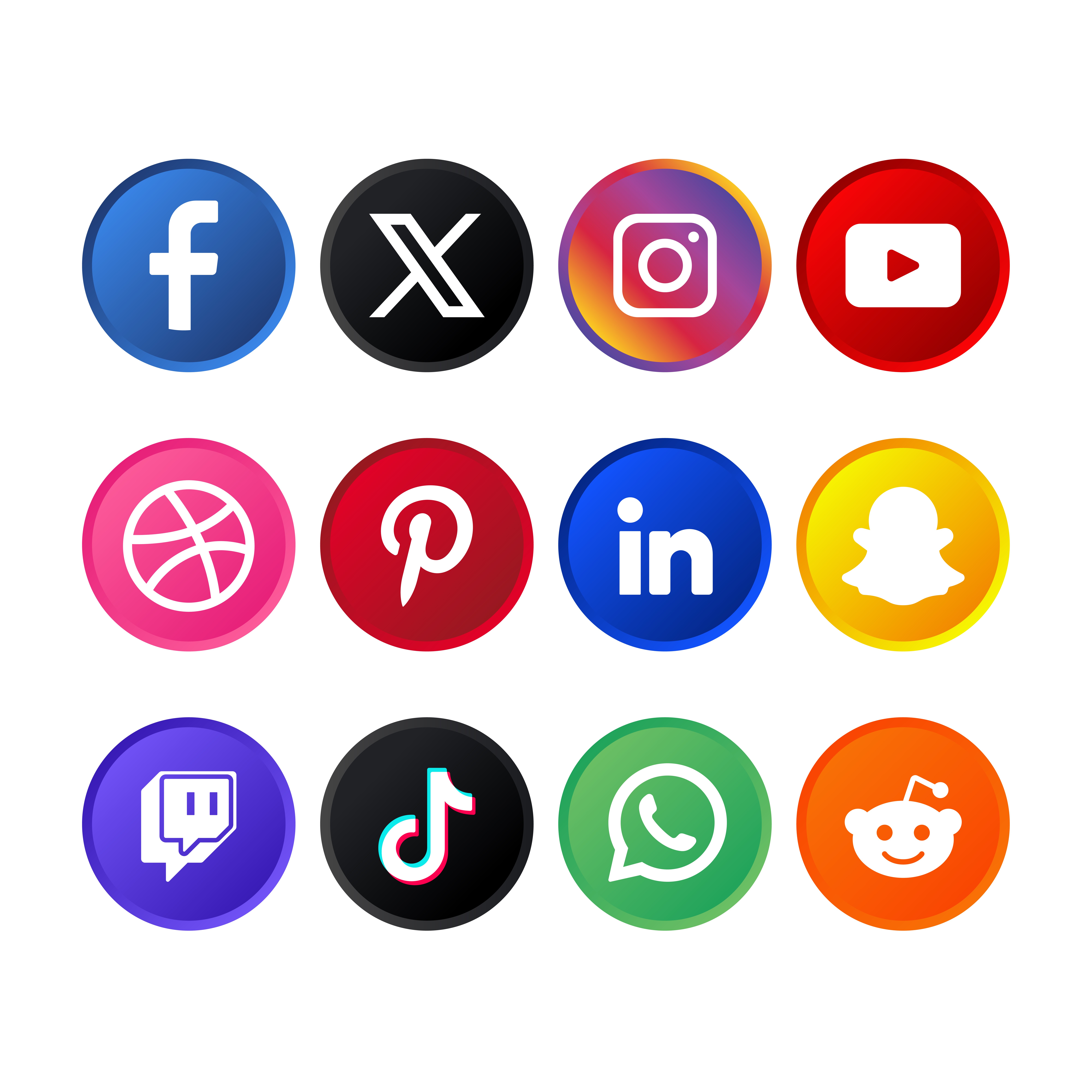 Set Of Gradient Social Media Circles Logos With New X logo